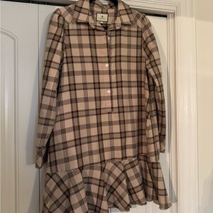 Tuckernuck Beige and Brown Plaid Long Sleeve Dress
